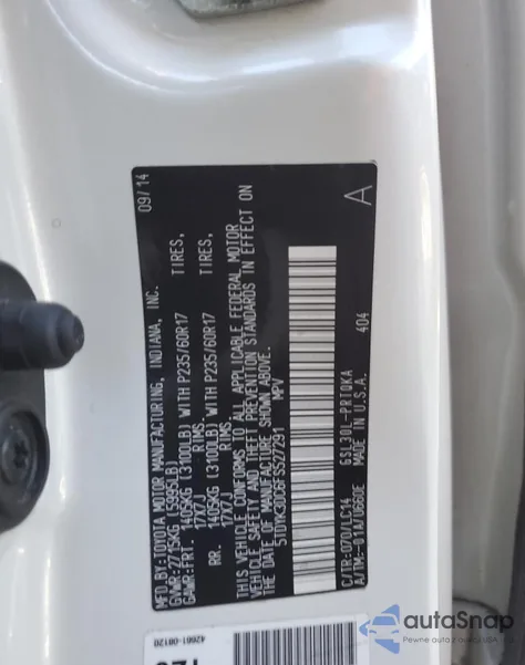 2015 Toyota Sienna Xle из США, поврежденный, VIN 5TDYK3DC6FS527291